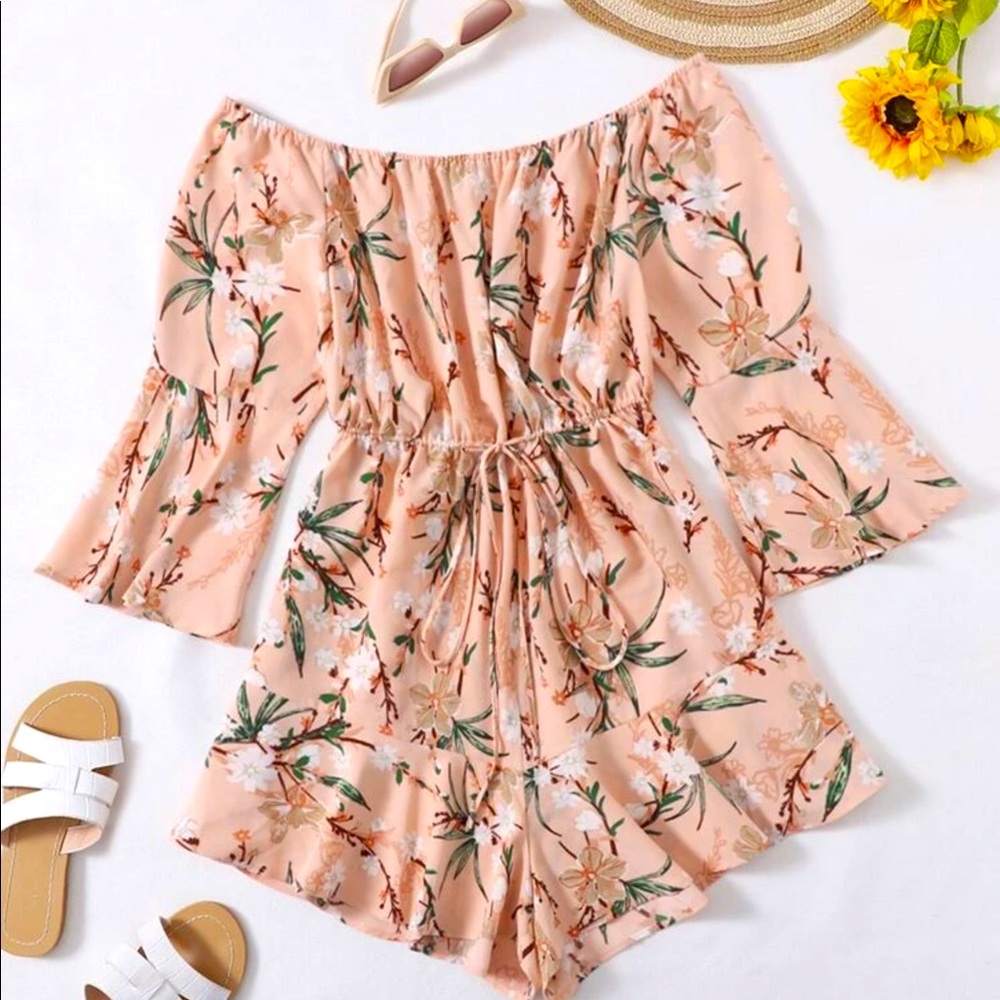 PLUS SIZE Floral Print Drawstring Waist Romper